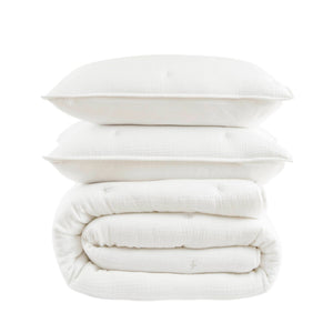 English Elm 3-piece King Cotton Muslin Quilt Set Crinkle Texture Embroidered Farmhouse Bedding B035P408348