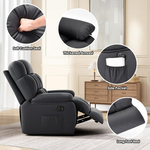 English Elm Recliner Rocker Chair Upholstered with Side Pocket and Footrest for Living Room T3623P438644