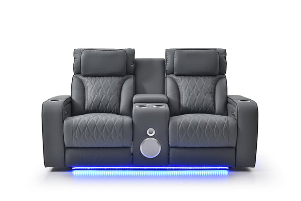 English Elm Lumin Power Reclining Loveseat with Led Lighting Bluetooth Speakers and Usb Ports Gray B078P497927