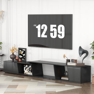 English Elm Highboy Media Console with Led Lighting Fluted Panels and Storage for Living Room T3773P416495