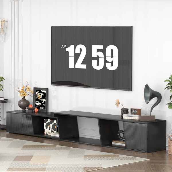 English Elm Highboy Media Console with Led Lighting Fluted Panels and Storage for Living Room T3773P416495