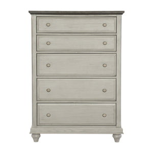 English Elm Classic Farmhouse Five Drawer Chest with Gray Body Dark Brown Top and Pewter Knobs B011P199396