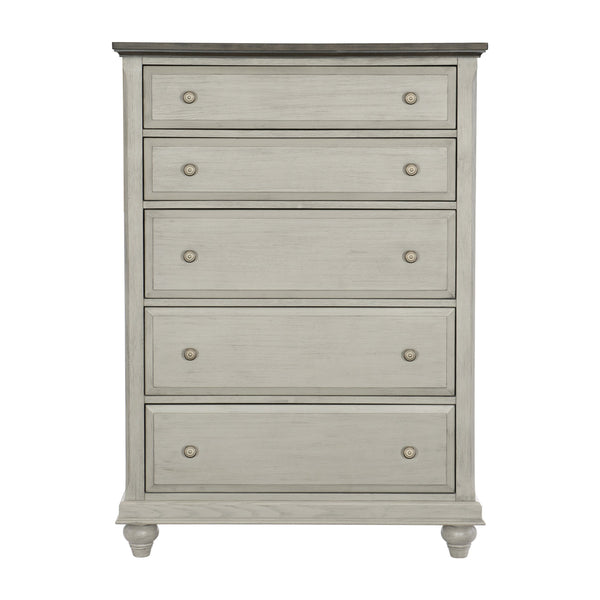 English Elm Classic Farmhouse Five Drawer Chest with Gray Body Dark Brown Top and Pewter Knobs B011P199396