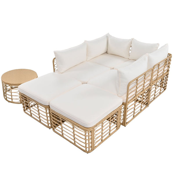 English Elm Go Modular Outdoor Sectional Set Pe Rattan Patio Sofa with Round Coffee Table FG201233AAA