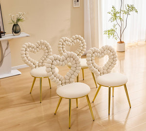 English Elm Unique Heart Shaped Bubble Tufted Velvet Accent Chair Glam Metal Frame Vanity Seat Beige,Gold W3875P446139