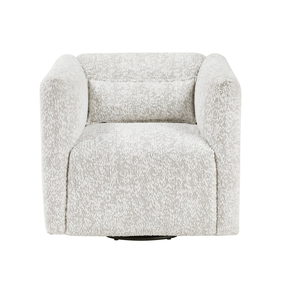 English Elm Modern Swivel Chair Beige Jacquard Upholstery with Plush Pillow 360° Rotation Plywood Frame Comfort - No Assembly Required, 33"x31.5"x30" B011P315600
