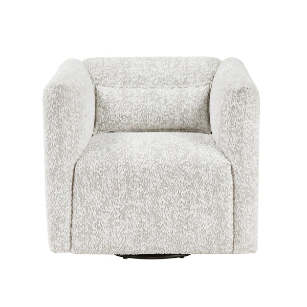English Elm Modern Swivel Chair Beige Jacquard Upholstery with Plush Pillow 360° Rotation Plywood Frame Comfort - No Assembly Required, 33"x31.5"x30" B011P315600