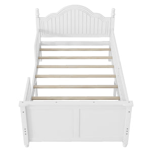 English Elm Twin Solid Wood Platform Bed with Guardrail for Kids, Low-Profile Sturdy Pine Frame, Safe Sleep Solution White 45.75 L x 26 W x 6.5 H W2593P339596