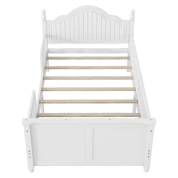 English Elm Twin Solid Wood Platform Bed with Guardrail for Kids, Low-Profile Sturdy Pine Frame, Safe Sleep Solution White 45.75 L x 26 W x 6.5 H W2593P339596