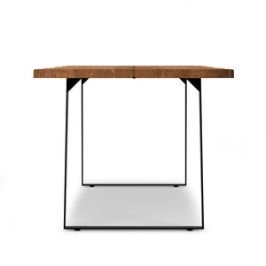 English Elm Delta Delta Dining Table handcrafted solid acacia wood 72"x36" live edge top with black iron legs durable finish Natural B136P203499