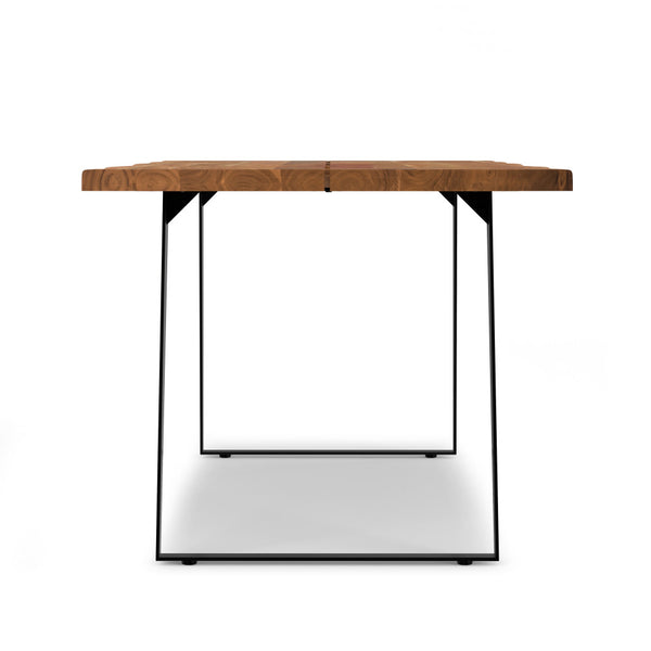 English Elm Delta Delta Dining Table handcrafted solid acacia wood 72"x36" live edge top with black iron legs durable finish Natural B136P203499