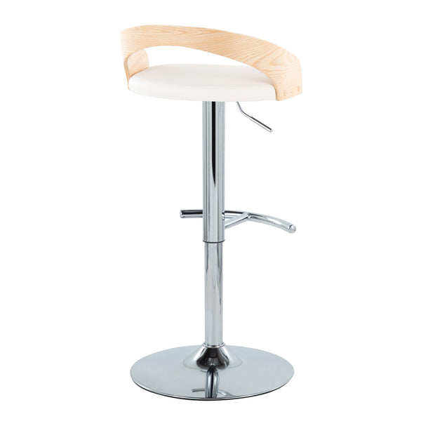 English Elm Grotto Adjustable Barstools Set Of 2 - Stylish Chrome, Natural Wood & White Faux Leather With Swivel B202S00917