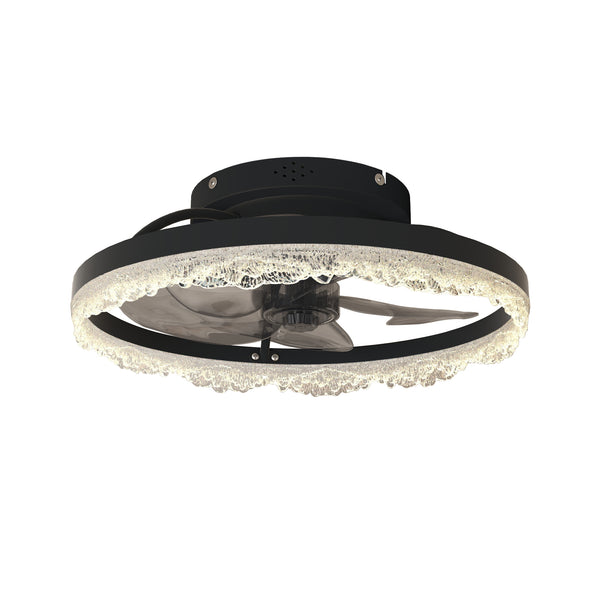 English Elm 16" Modern LED Ceiling Fan Light with Crystal Acrylic Ring, Hidden Blades, Remote & App Control, Dimmable Flush Mount Black W2312P368707