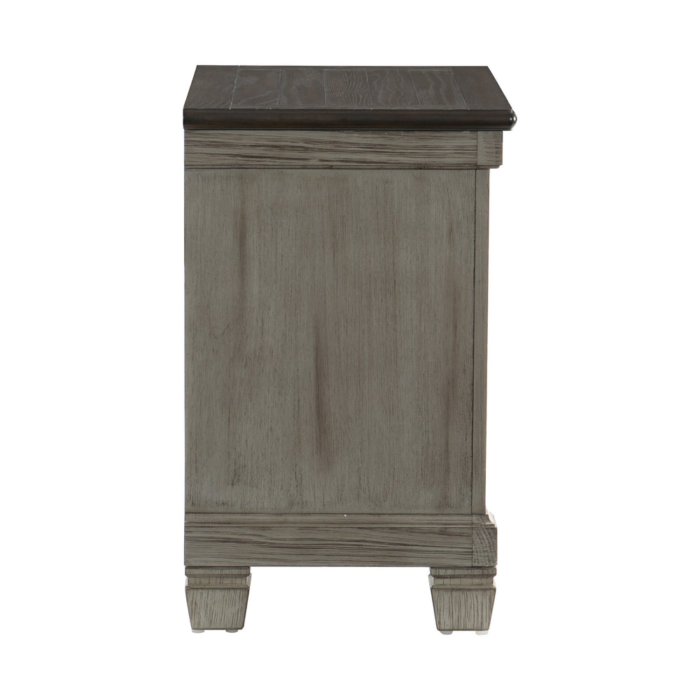 English Elm Transitional-Rustic Weaver 2-Drawer Nightstand in Antique Gray & Coffee Plank Top, Pine/Oak Rustic Charm B011P240234