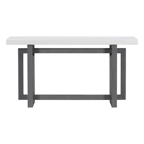 English Elm U_style Farmhouse Console Table with Three Drawers Open Shelf Entryway Organizer Dark Gray+White N711P410422M