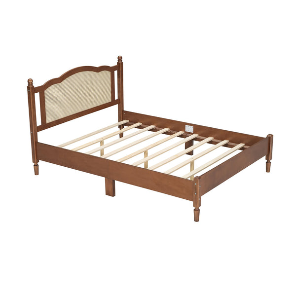 English Elm Queen Arched Rattan Headboard Platform Bed Matte Pine Frame No Box Spring Needed Walnut N733P180013D