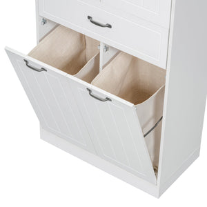 English Elm Christopher Knight Home® - Bathroom Storage Cabinet with Doors Drawer & Dual Laundry Baskets, MDF Build, Adjustable Shelf, Anti-Tip Device White N759P243350K