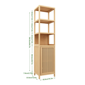 English Elm Storage Tall Slim Cabinet Bamboo Linen Tower with Shutter Door, 3-Tier Shelves, Humidity-Resistant Freestanding Organizer W2207P198058