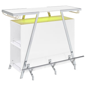 English Elm Katia White High Gloss Home Bar Cabinet with LED, 12-Bottle Rack, Stemware Storage & Chrome Accents B062P358467