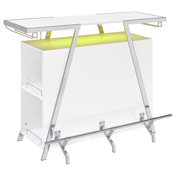 English Elm Katia White High Gloss Home Bar Cabinet with LED, 12-Bottle Rack, Stemware Storage & Chrome Accents B062P358467