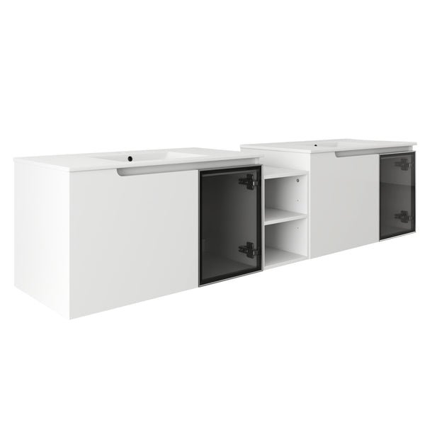 English Elm 84'' Freestanding Double Sink Bathroom Vanity Oak Finish Soft Close Storage Cabinet W999S00534