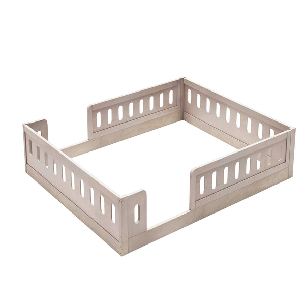 English Elm Wood Full Size Kids Platform Bed Solid Pine Guardrail Low Profile Safe Sleep Frame Natural N709P321458N
