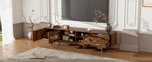 English Elm 78inch Walnut Entertainment Center Fluted Glass Solid Wood Legs Modern Living Room N710P362203P