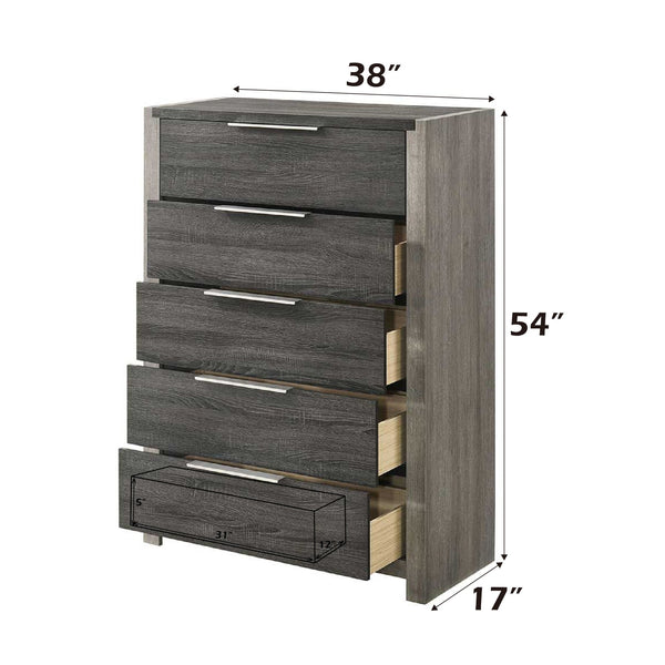 English Elm Jehoram 5 Drawer Tall Chest with Full Extension Slides for Modern Bedrooms B2756P506263