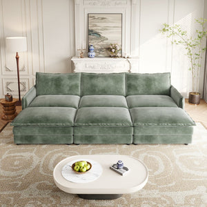 English Elm Corduroy 3-Seater Oversized Sofa With Movable Footrests - Cozy Green Upholstery For Modern Living W834S00441