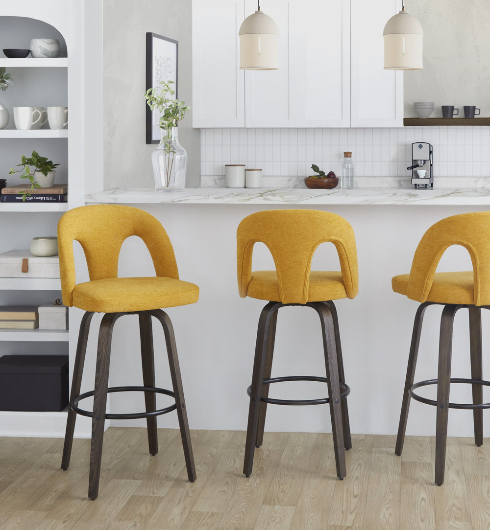 English Elm Fixed-height Swivel Barstools Bentwood Walnut Legs Round Footrest Kitchen Island Set B202S01876