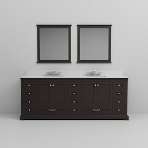English Elm Espresso Double Bath Vanity 84in x22in with Cultured Marble Countertop, Chrome Faucets & Mirrors B2731S01091