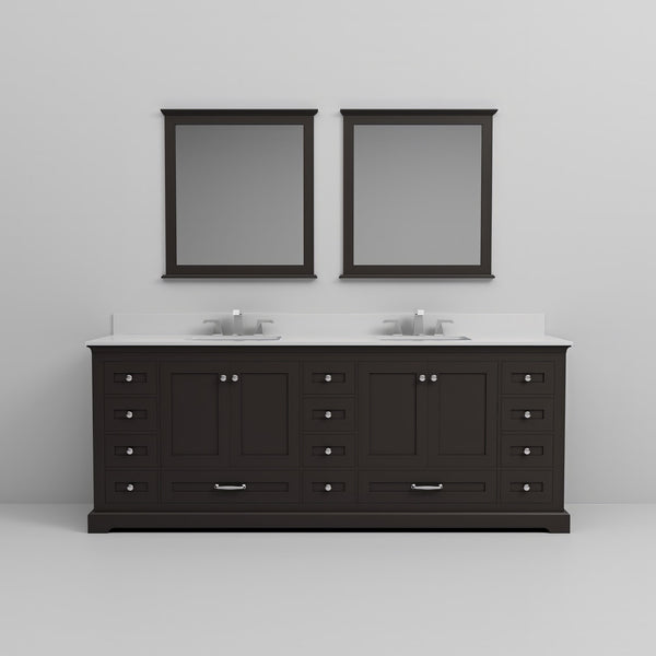 English Elm Espresso Double Bath Vanity 84in x22in with Cultured Marble Countertop, Chrome Faucets & Mirrors B2731S01091