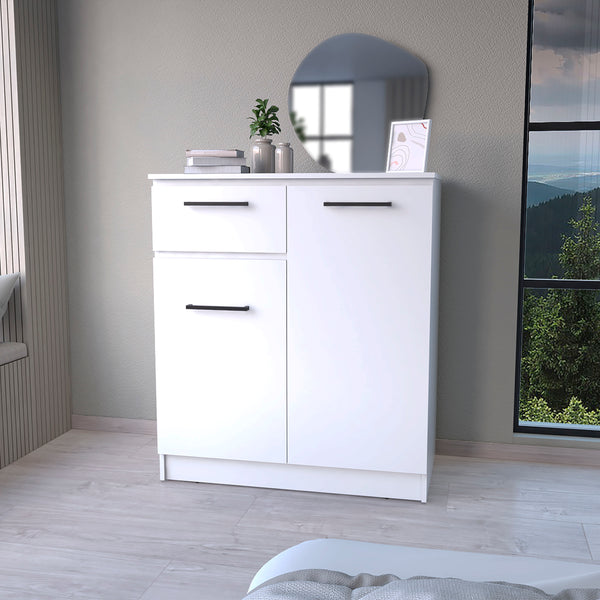 English Elm Clarion White Dresser with 1 Drawer & 2 Doors — Durable Particle Board, Spacious Storage & Elegant Handles B128S00120