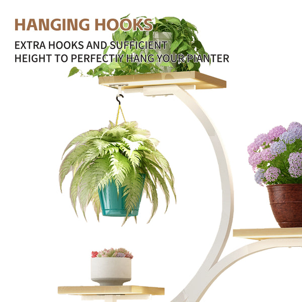 English Elm Plant Stand with Full Spectrum Grow Lights 8 Tier S Shaped Iron Corner Display Rack White+Natural W2641P446508