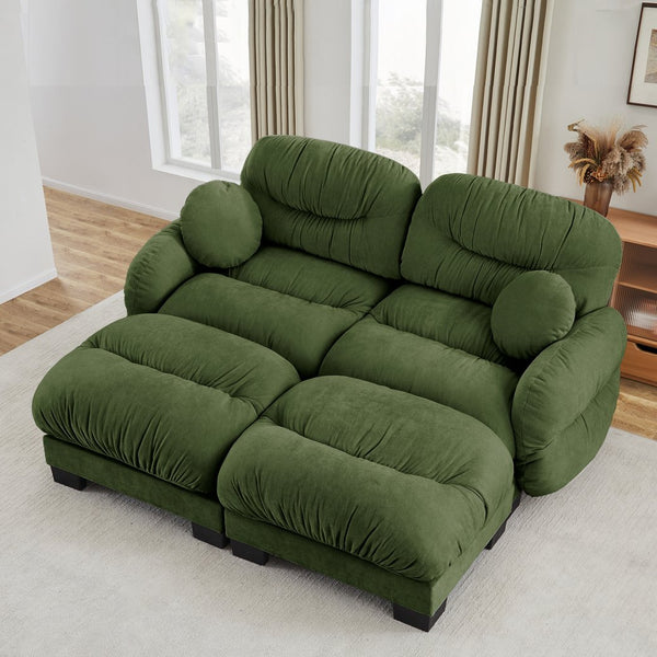 English Elm Teddy Fleece Modular Cloud Sofa with Curved Silhouette Ottomans and Lumbar Pillows Green W5656S00048