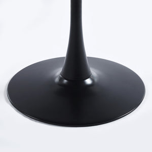 English Elm 31.5" Round Mdf Pedestal Dining Table Mid-century Modern Sculpted Base Seats Four Black + Dark Walnut W234P405179