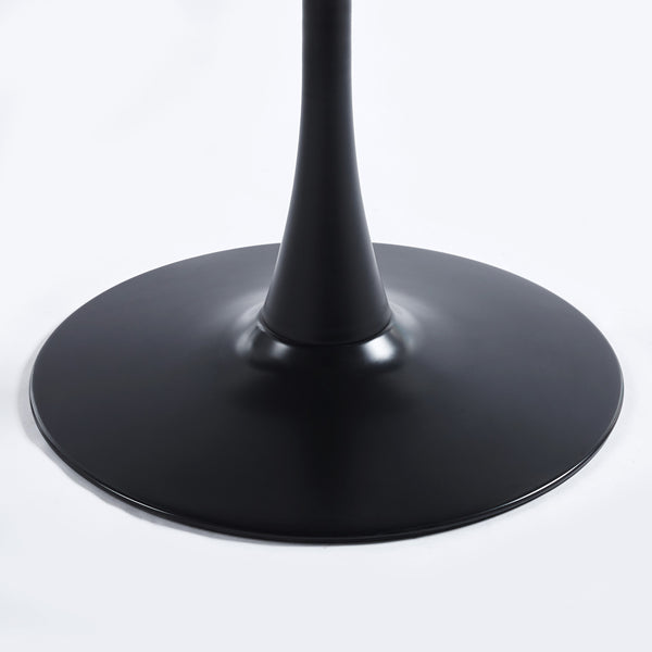 English Elm 31.5" Round Mdf Pedestal Dining Table Mid-century Modern Sculpted Base Seats Four Black + Dark Walnut W234P405179