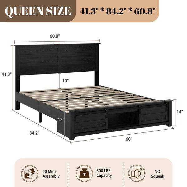 English Elm Queen Platform Bed Upholstered Headboard Led Lighting Charging Station Pet Area W636P254534