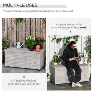 English Elm Outsunny 75 Gallon Weather-Resistant Wooden Deck Box With Aeration & Bench Functionality, Grey W2225P200871-GIGA