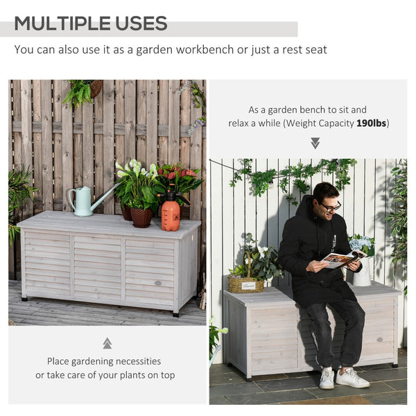English Elm Outsunny 75 Gallon Weather-Resistant Wooden Deck Box With Aeration & Bench Functionality, Grey W2225P200871-GIGA