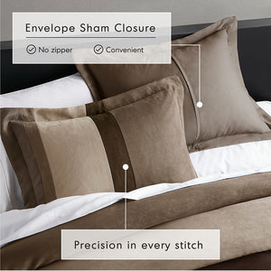 JLA Home Comfort Spaces - Pieced Faux Suede Comforter Set with Transitional Pieced Stripe Design, Lightweight Year-Round Warmth Brown AM10-0033