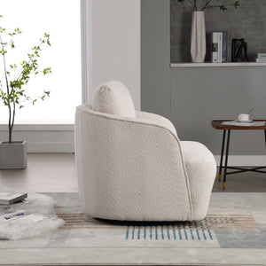 English Elm 30.3"w Boucle Barrel Swivel Chair 360 Rotation Lounge Seating for Living Room Ivory W3188P400931