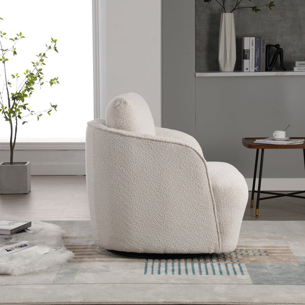 English Elm 30.3"w Boucle Barrel Swivel Chair 360 Rotation Lounge Seating for Living Room Ivory W3188P400931