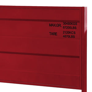 English Elm Red Metal Twin Platform Bed with Industrial Cargo-Container Design, Panel Headboard, Low Footboard B062P186402