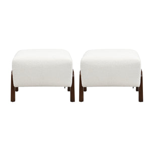 English Elm Christopher Knight Home® - Upholstered Ottoman Set Of 2: Chic White Boucle With Sturdy Wooden Legs For Modern Home Décor N757P303228W