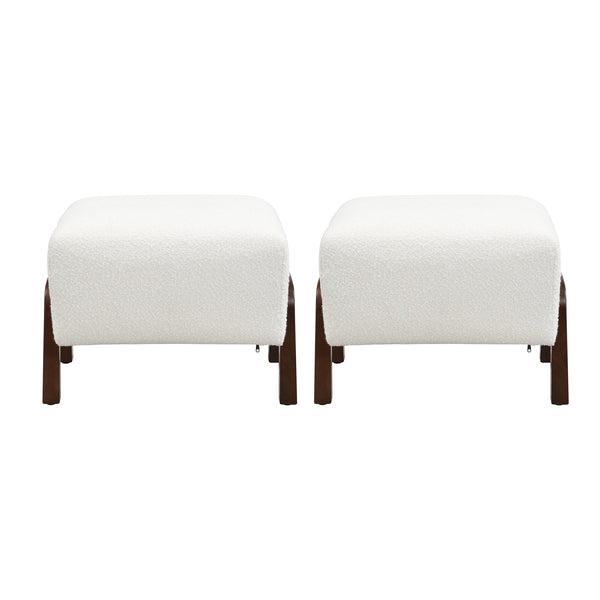 English Elm Christopher Knight Home® - Upholstered Ottoman Set Of 2: Chic White Boucle With Sturdy Wooden Legs For Modern Home Décor N757P303228W