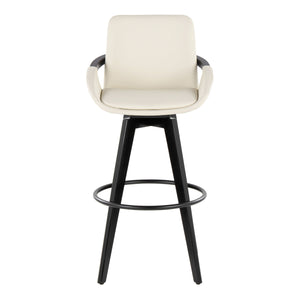 English Elm Fixed-height Swivel Barstools Upholstered Grey Fabric Black Wood Legs Kitchen Set of 2 B202S01898