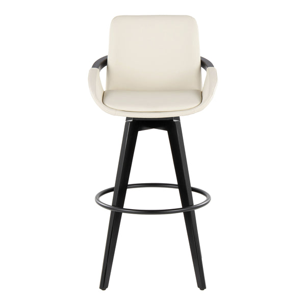 English Elm Fixed-height Swivel Barstools Upholstered Grey Fabric Black Wood Legs Kitchen Set of 2 B202S01898