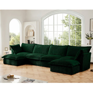 English Elm Slipcovered U-Shape Sectional Sofa - Cozy Cloud Couch With Removable Green Corduroy Covers & Big Pillows For Ultimate Comfort W3041S00086-GIGA