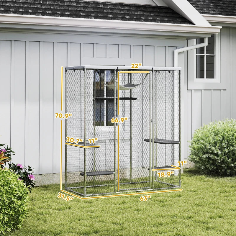 English Elm Pet Catio Walk-in Outdoor Enclosure Galvanized Steel Mesh Weatherproof Cat Habitat T3971P476743